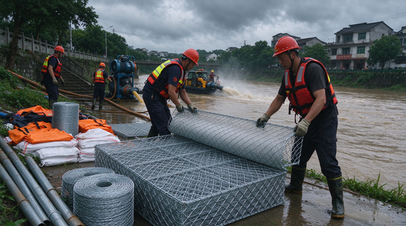 Produk Pencegahan Banjir Changshu Jianghe Nganteurkeun Bahan Gabion & Galvanized Mesh pikeun Proyék Dukungan Drainase Darurat Mongolia Batin